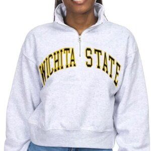 ZOOZATZ Wichita State Shockers Women's Ash Cropped Sport Fleece Qtr Zip SZ Small
